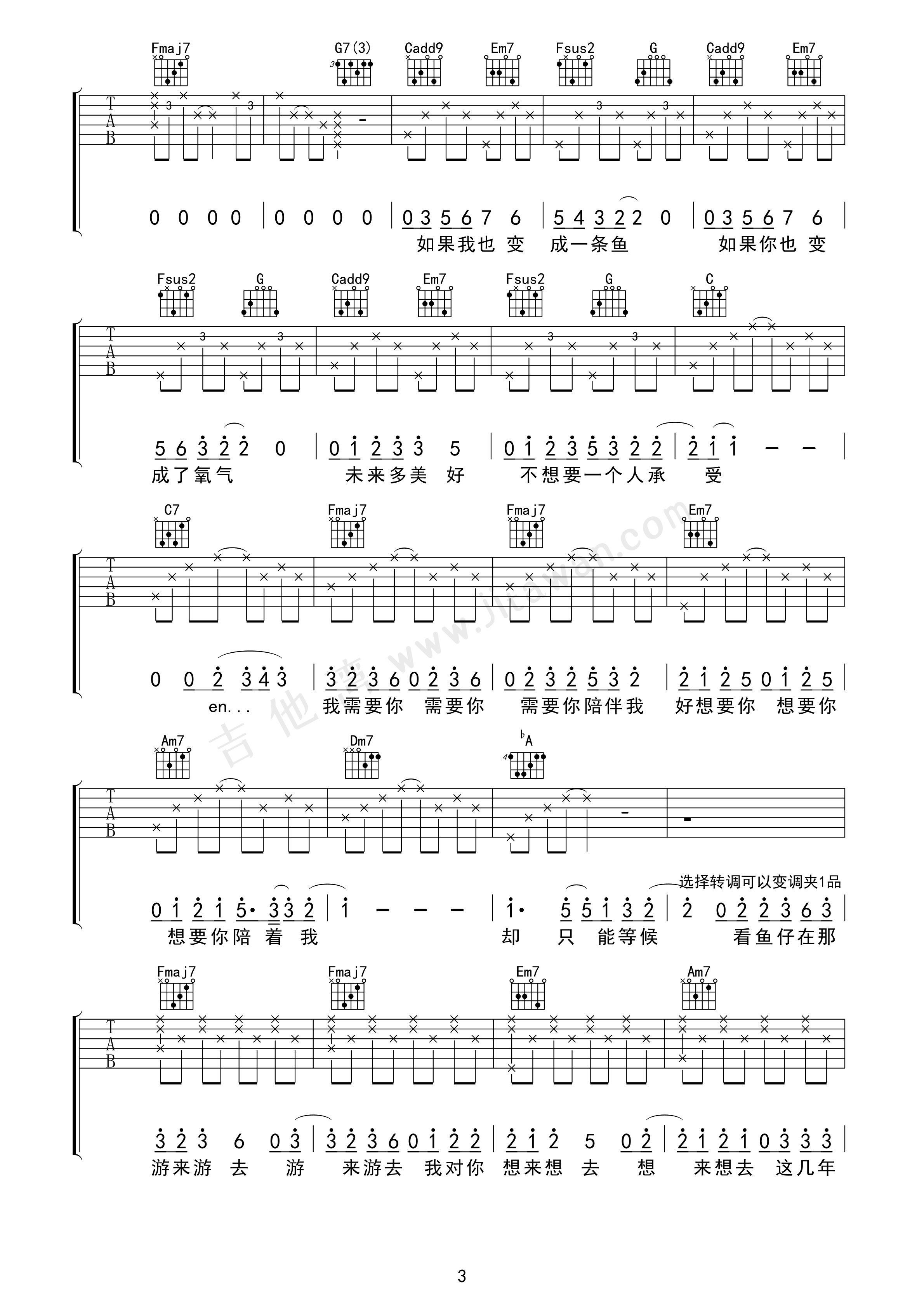 鱼仔吉他谱 - 卢广仲 - 第(3)页 - 多谱网